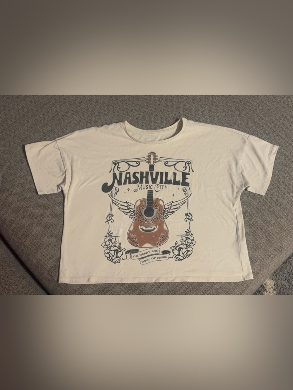 wonder nation White Nashville Music City Graphic Tee with Brown Guitar